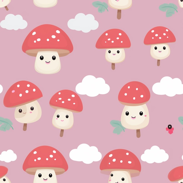 there are many mushrooms that are on a pink background generative ai