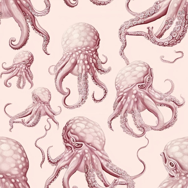 Photo there are many octopuses that are all in a pattern generative ai