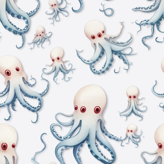 Photo there are many octopuses that are all together on the white surface generative ai