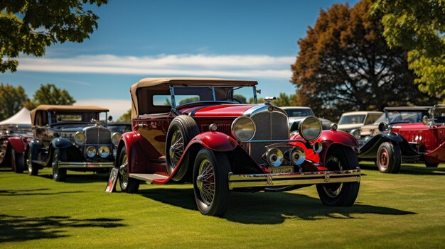 there are many old cars parked on the grass in a field generative ai