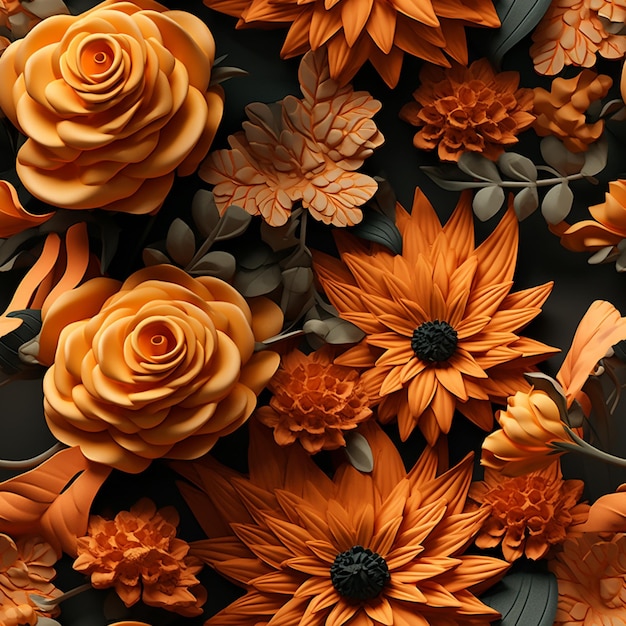 Premium AI Image  there are many different flowers that are on a black  surface generative ai