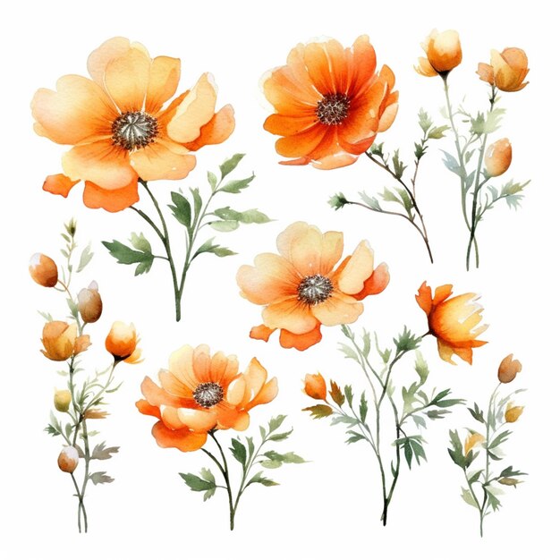 There are many orange flowers that are on the stem of the plant generative ai