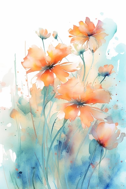 there are many orange flowers that are in the watercolor generative ai