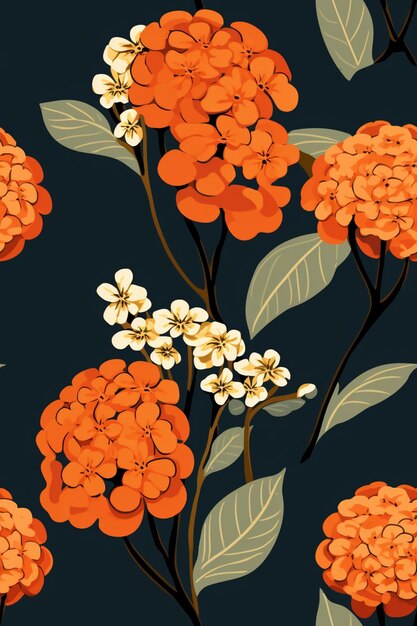 there are many orange flowers with white flowers on them generative ai