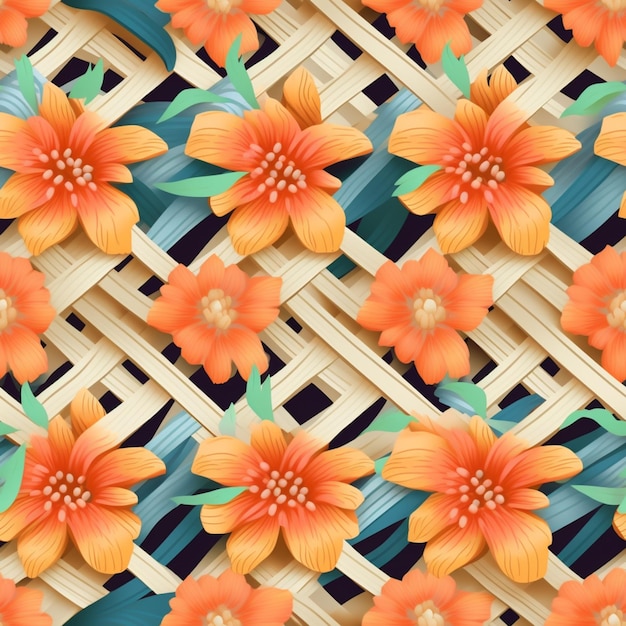 編んだかごにオレンジ色の花がたくさんある生成ai