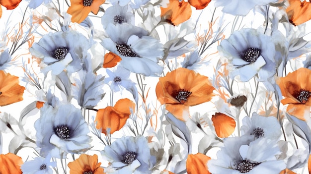 There are many orange and white flowers on a white background generative ai