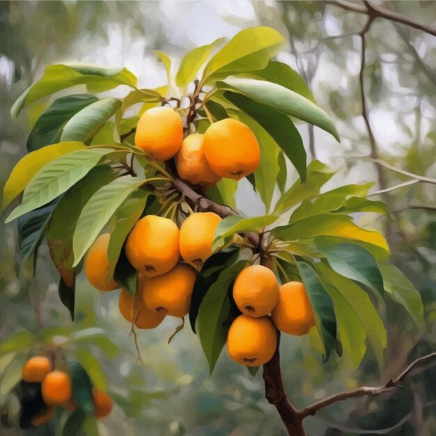 there are many oranges on the tree in the forest generative ai