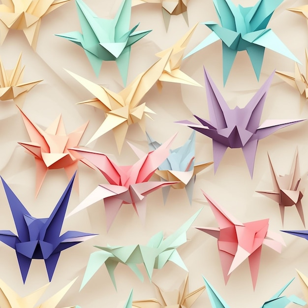 there are many origami birds that are arranged in a pattern generative ai