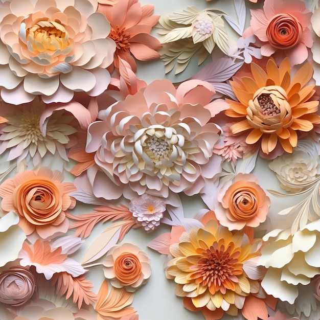 there are many paper flowers arranged on a wall generative ai