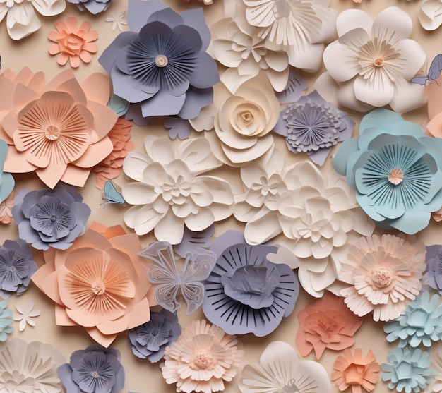 There are many paper flowers on the wall of this room generative ai