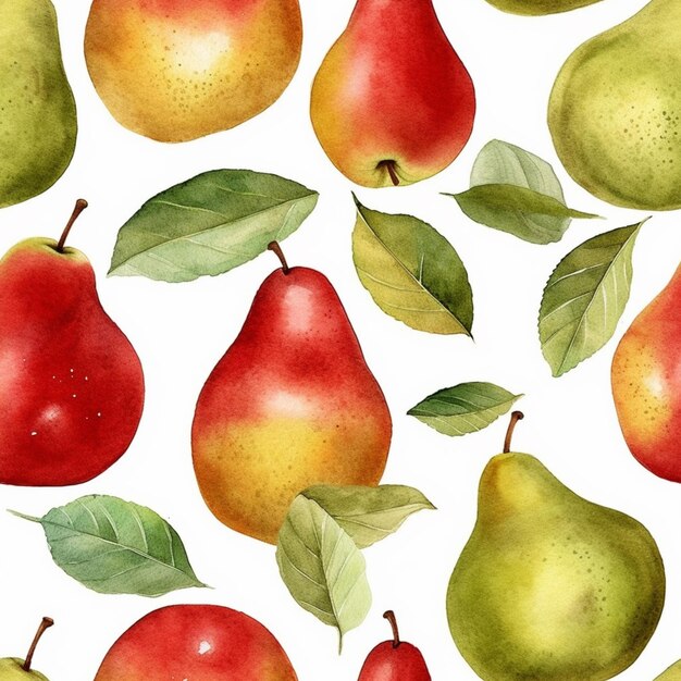 Photo there are many pears and apples on a white background generative ai