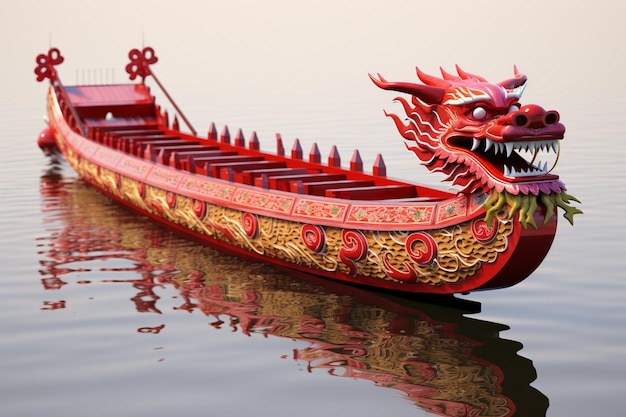 There are many people in a boat with dragon heads on it