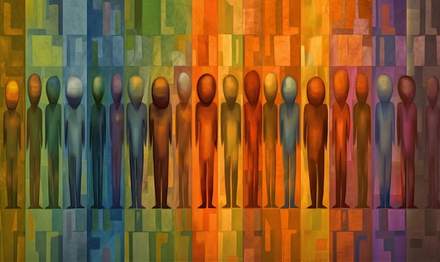 There are many people standing in a row with different colors generative ai