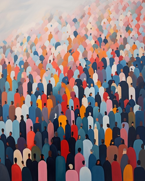 there are many people standing together in a crowd of different colors generative ai