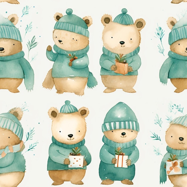 there are many pictures of a bear in winter clothes generative ai