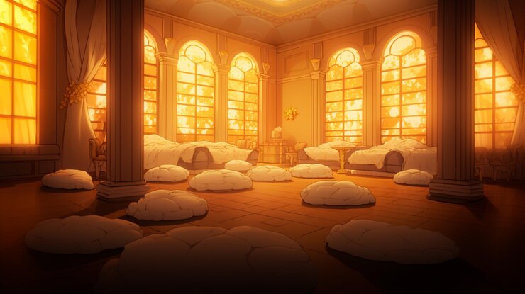 Photo there are many pillows and pillows on the floor in a room generative ai