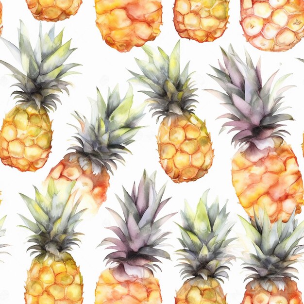 There are many pineapples painted in different colors on a white background generative ai