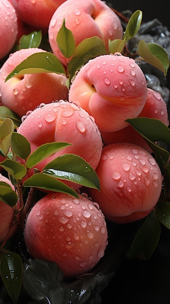 There are many pink apples with water droplets on them generative ai