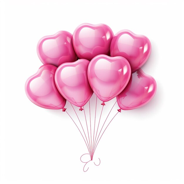 there are many pink balloons with hearts attached to them generative ai