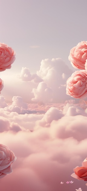 there are many pink flowers floating in the air generative ai