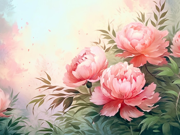 There are many pink flowers that are in the grass generative ai