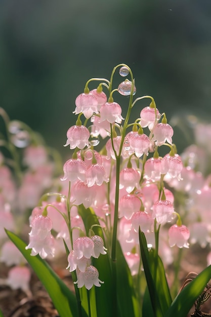 土の生成AIにはピンクの花がたくさん生えています