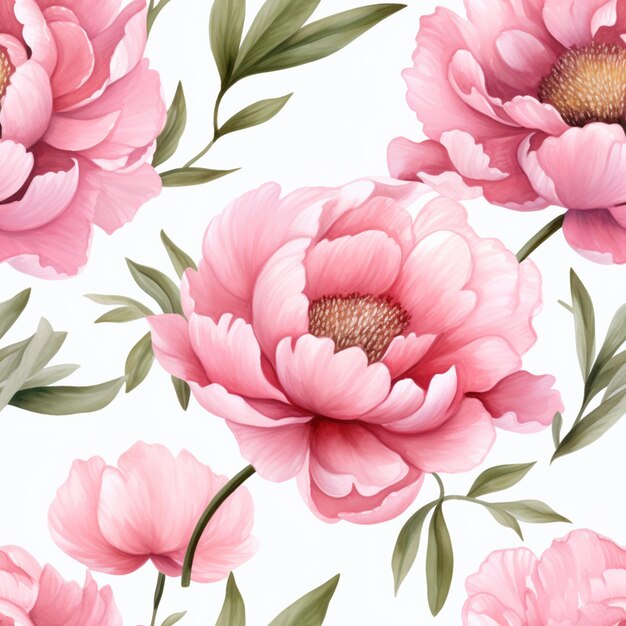 There are many pink flowers on a white background generative ai