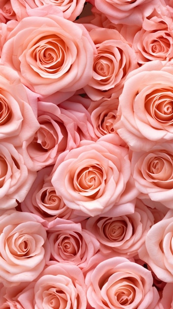 There are many pink roses that are in a bunch together generative ai