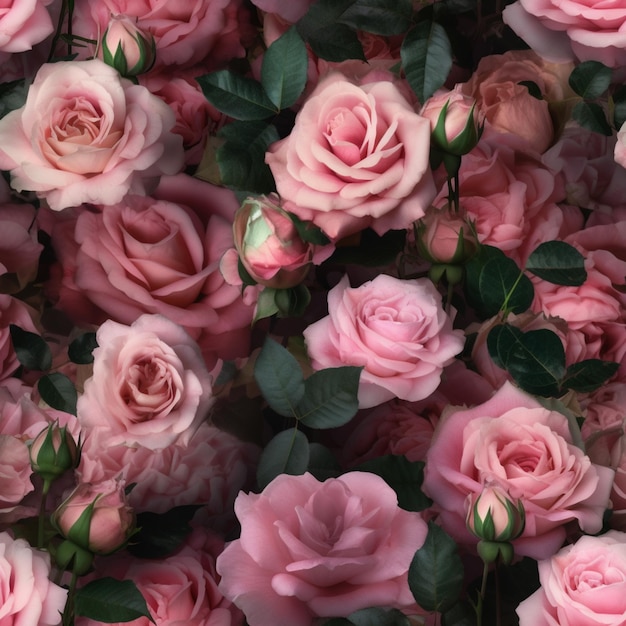 There are many pink roses that are in a bunch together generative ai