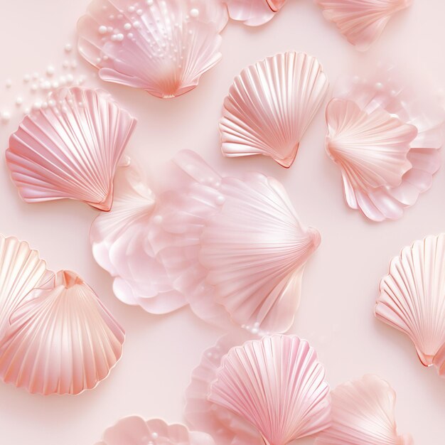 Photo there are many pink shells on a white surface generative ai