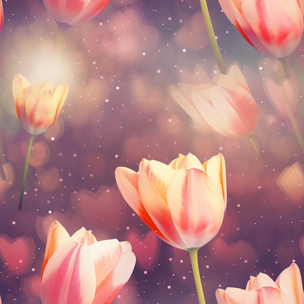 There are many pink tulips in a field of flowers generative ai