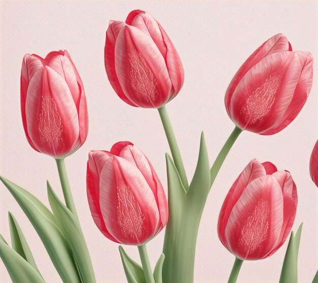 There are many pink tulips in a vase on a table generative ai