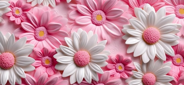 There are many pink and white flowers on a cake generative ai