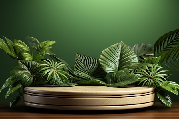 there are many plants in a wooden bowl on a table generative ai