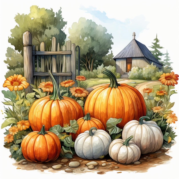 there are many pumpkins and gourds in the garden generative ai