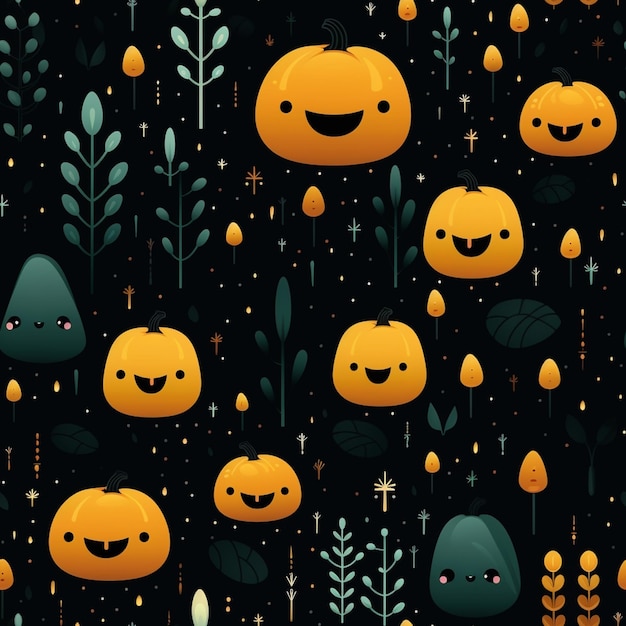 there are many pumpkins and other plants in the dark generative ai