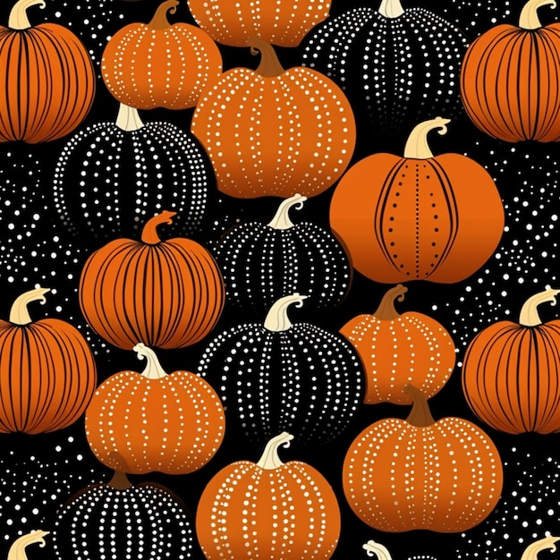 there are many pumpkins that are on a black background generative ai