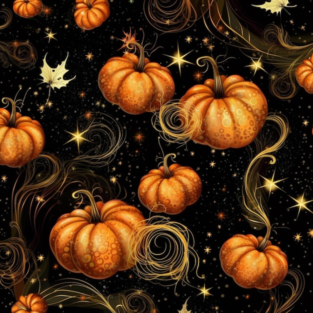 There are many pumpkins that are on a black background generative ai