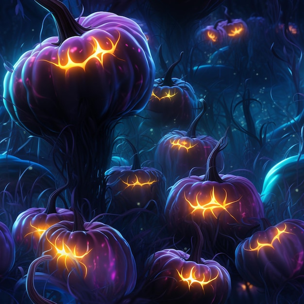 there are many pumpkins that are glowing in the dark generative ai