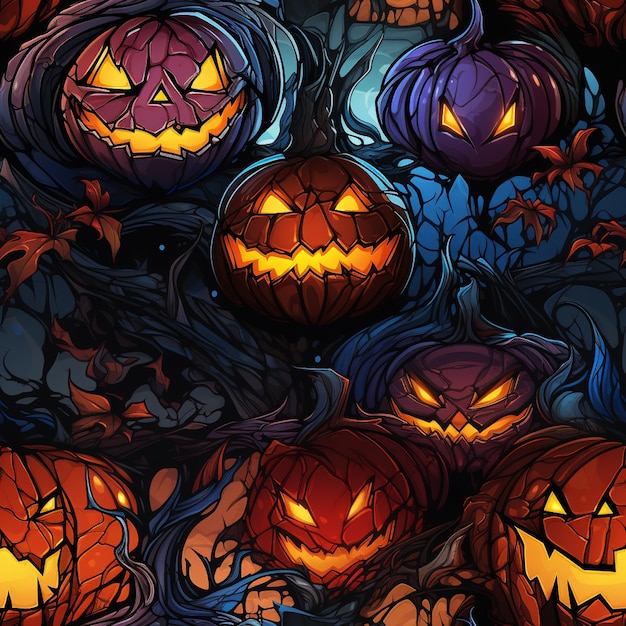 there are many pumpkins that are glowing in the dark generative ai