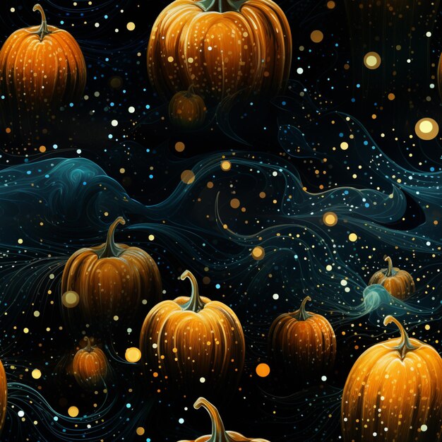 there are many pumpkins that are sitting on a table generative ai