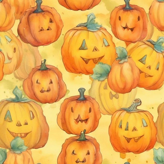 there are many pumpkins with faces painted on them generative ai