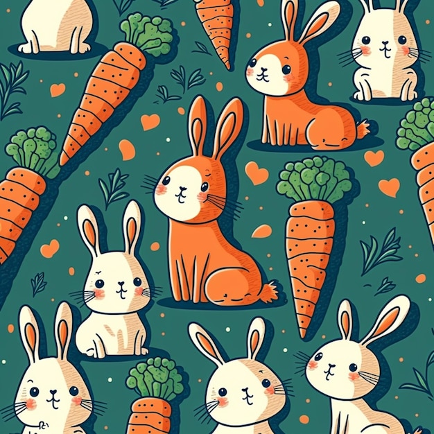 there are many rabbits and carrots that are on the ground generative ai