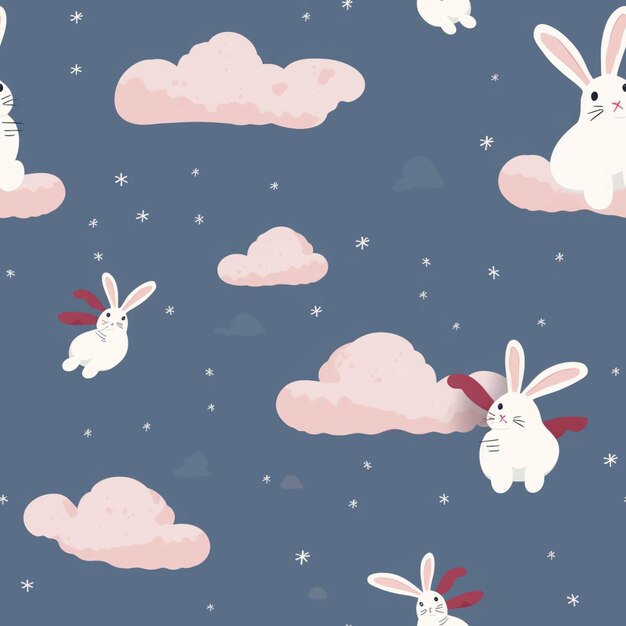 Photo there are many rabbits flying in the sky with clouds generative ai