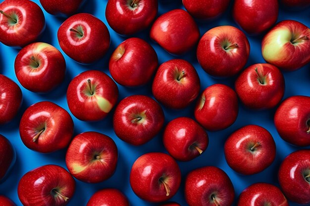 there are many red apples that are on a blue surface generative ai