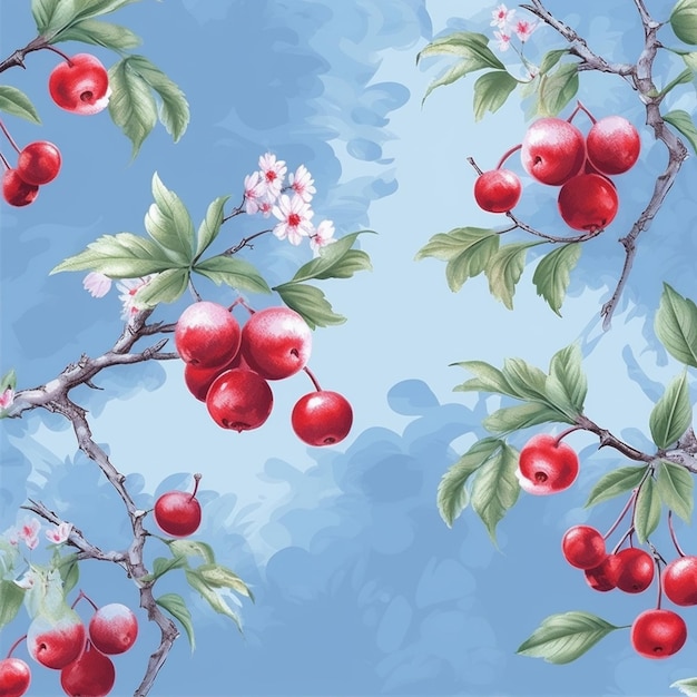 there are many red berries on the branches of a tree generative ai