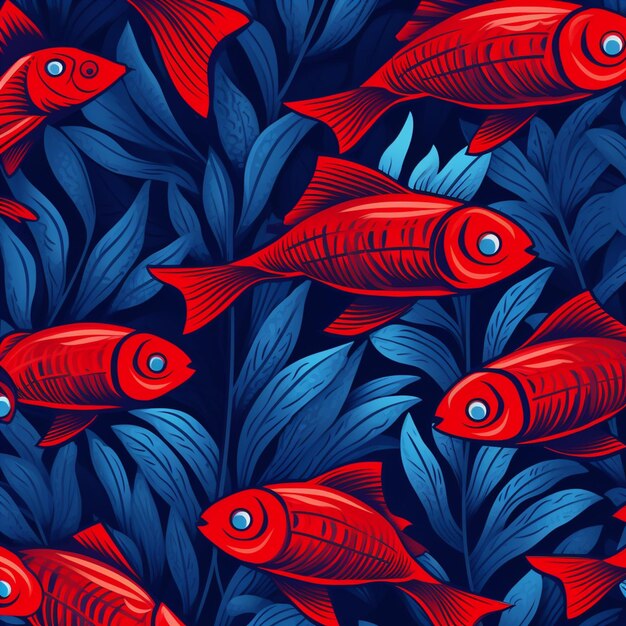 there are many red fish swimming in the water together generative ai