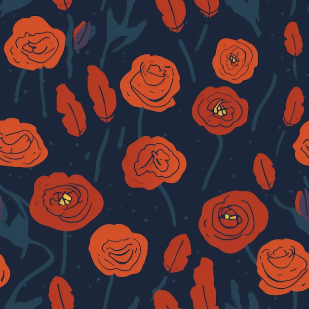 there are many red flowers on a dark blue background generative ai