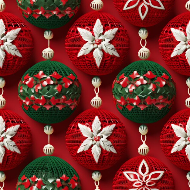 there are many red and green ornaments on a red surface generativ ai