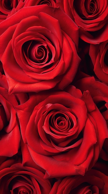 There are many red roses that are arranged together in a bunch generative ai